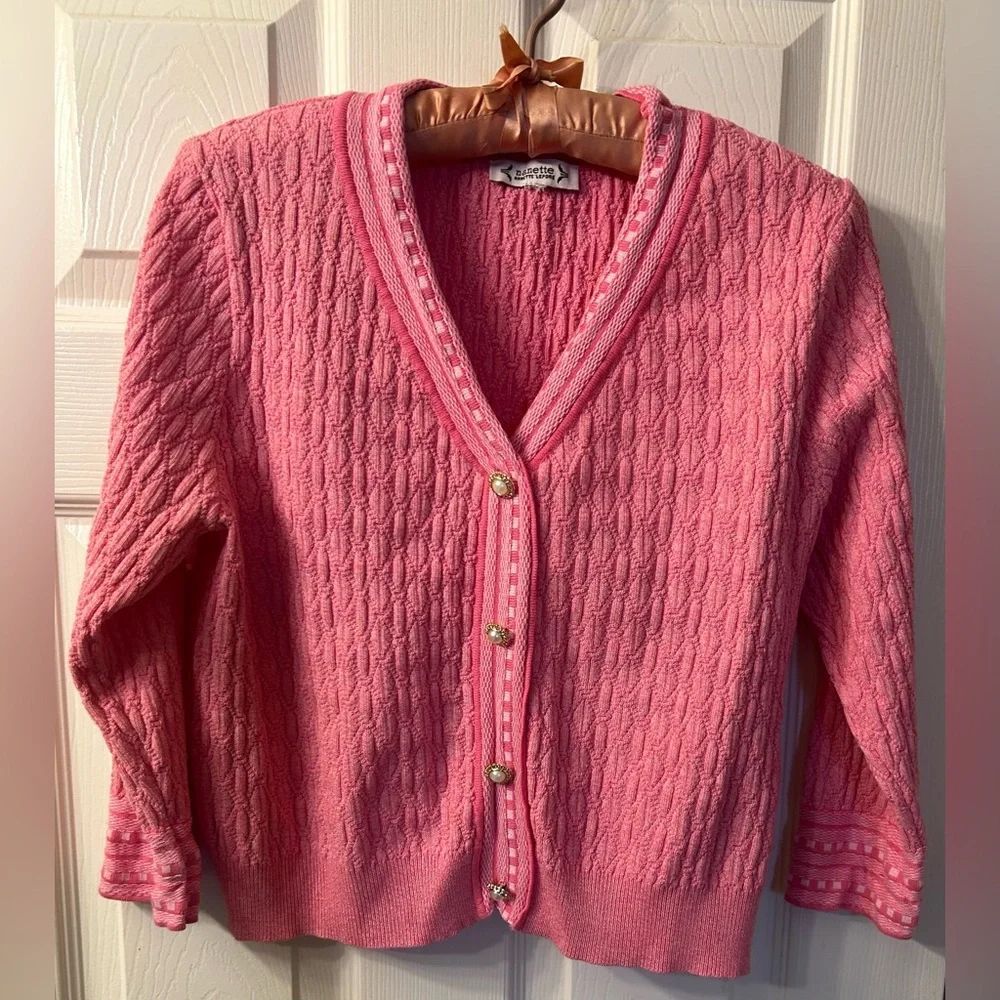 Nanette Lepore Pink Cardigan Sweater Cable Knit